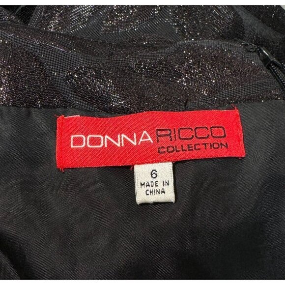 Donna Ricco Collection Sz 6 Black Brown Metallic Shimmer Bow Formal Dress - Picture 3 of 5